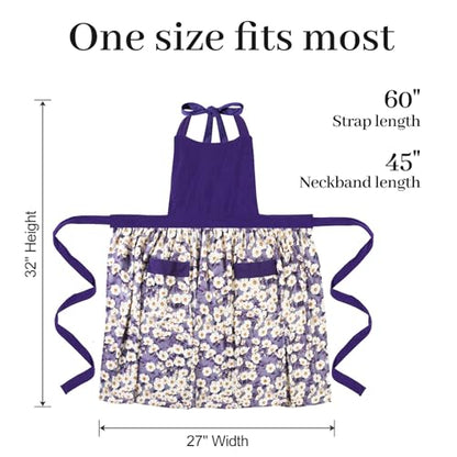 Cute Floral Apron for Women with Pockets, Cotton, Adjustable Straps - color: Purple