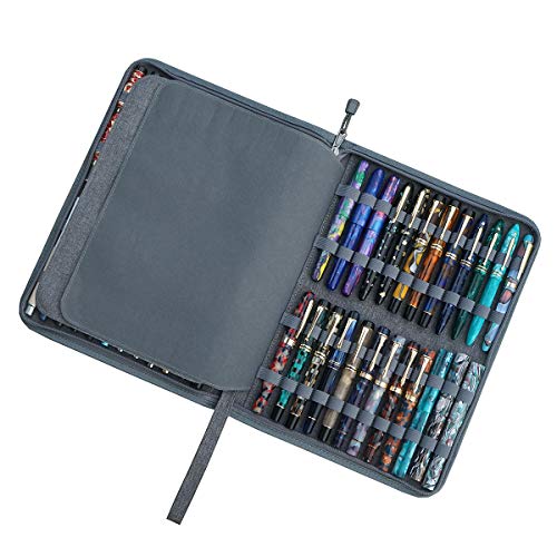 erofa 48 Slots Gray Fountain Pen Case, Canvas Pen Holder Display Pouch Bag Storage Large Capacity Water Resistant - color: Gray-Canvas