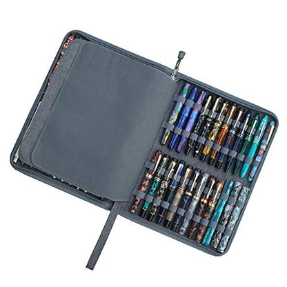erofa 48 Slots Gray Fountain Pen Case, Canvas Pen Holder Display Pouch Bag Storage Large Capacity Water Resistant - color: Gray-Canvas