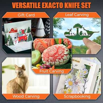 Exacto Knife Set,4 Knife with 14p SK5 Steel Blades for Carving,Scrapbooking - size: 18-PCS