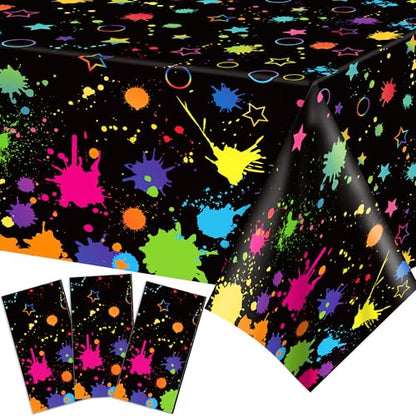 Adirasenotek 3Pcs Art Paint Party Tablecloth Birthday Tablecloth Plastic Table Cloth Disposable Table Cover for Art Party Decorations Neon Glow Black Light Birthday Baby Shower Supplies