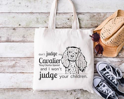 Pet Studio Art Don't Judge My Dog Tote Bag - color: Cavalier