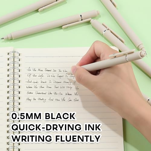 Gel Pens, 0.5mm Black Ink Quick Dry Ball Point Pens, Fine Point Smooth Writing Pens, Cute Aesthetic Gifts Set for Men Women Journaling, Office School Stationery Supplies - color: 10 Pcs Beige-Black Ink