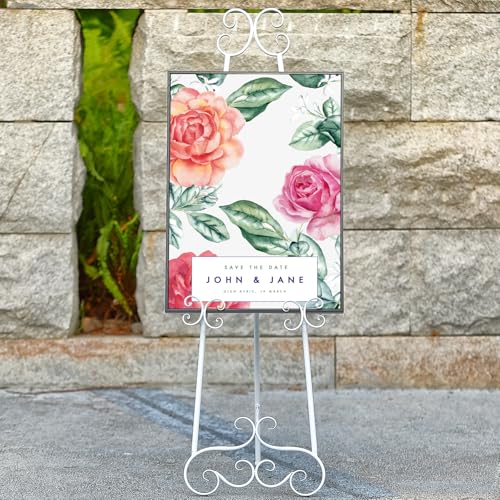 56" H White Metal Floor Standing Display Easel with Chain Support