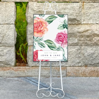 56" H White Metal Floor Standing Display Easel with Chain Support