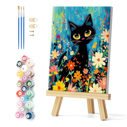 Natuyalo Black Cat Paint by Number with Frame 12"x16" - Framed Paint by Numbers Kit for Adults Beginners, Animal Flowers Acrylic Painting by Number Kits Framed Ideal Gift - color: Color-04