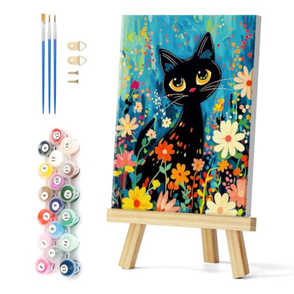 Natuyalo Black Cat Paint by Number with Frame 12"x16" - Framed Paint by Numbers Kit for Adults Beginners, Animal Flowers Acrylic Painting by Number Kits Framed Ideal Gift - color: Color-04