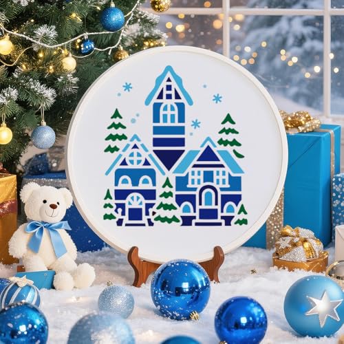 6Pcs Christmas House Stencils for Painting, Reusable Pine Tree Stencil Drawing Templates, House DIY Craft Paint Templates for Wall Home Decor Wood Burning Canvas Fabric Window - style: Christmas House