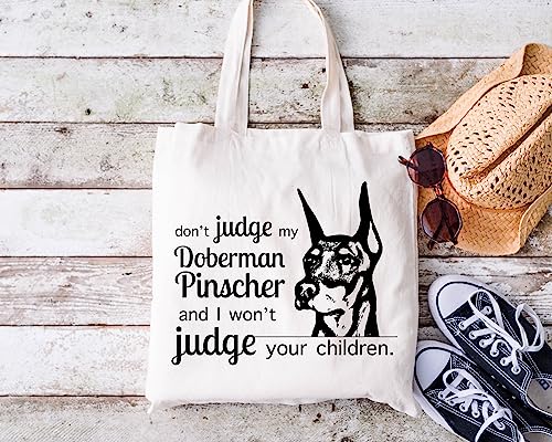 Pet Studio Art Don't Judge My Dog Tote Bag - color: Doberman