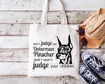 Pet Studio Art Don't Judge My Dog Tote Bag - color: Doberman