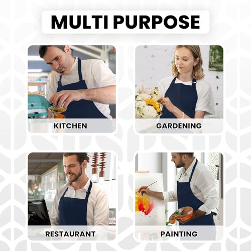 Adjustable Bib Apron 100% Polyester Kitchen Aprons Waterdrop Resistant Aprons with Adjustable Strap, Pockets & Long Ties - color: Navy Blue, style: Pack of 12