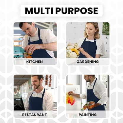 Adjustable Bib Apron 100% Polyester Kitchen Aprons Waterdrop Resistant Aprons with Adjustable Strap, Pockets & Long Ties - color: Navy Blue, style: Pack of 12
