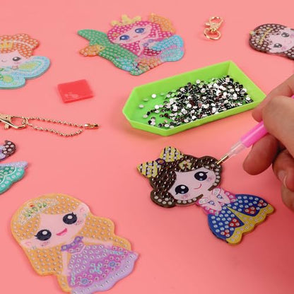 Labeol Arts and Crafts for Kids - Creat Your Own GEM Keychains-5D Diamond Painting by Numbers GEM Kits for Kids Girls Toddler Age 6-7 6-8 10-12 - style: Princess