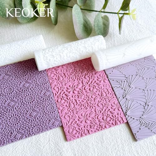 KEOKER Polymer Clay Texture Roller - 3PCS Boho Set for Making Earrings, Like Texture Sheets, Great with Clay Cutters - color: 3PCS ALL