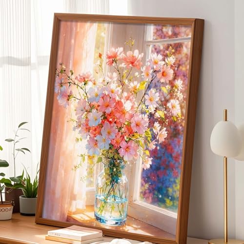 Alptiny Beautiful Flower Paint by Numbers Kit for Adults Beginner, Vase Plants Paint by Number Kits on Canvas, Floral Oil Painting Kit for Home Decor or Gift - 16x20 Inch - color: Flower