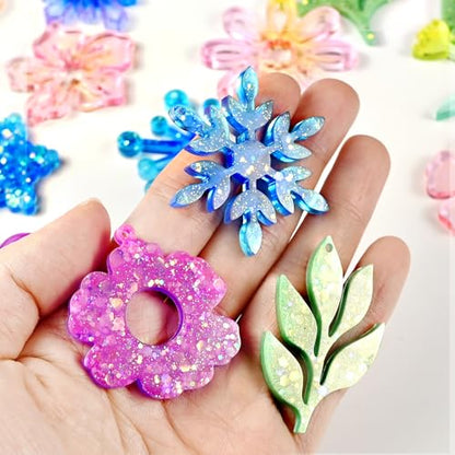 Resin Earring Mold, Set of 4 Variety Earring Casting Mold with Hole | Snowflakes Flower Leaf Shape Earring Silicone Molds for Epoxy Resin Crafting Jewelry Pendant Keychain DIY Gift - color: 4PCS Flower Jewelry Molds