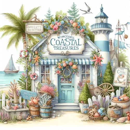 Dugsmgd Beach Diamond Art Kits for Adults, Diamond Painting Kits 14x14inch - color: Beach Shop