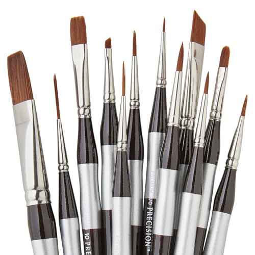 KINGART 1070B Premium 12 Pc. Precision Acrylic Artist Paint Brushes, Short Comfort Handle, Synthetic Taklon Hair for Acrylic, Oil, Watercolor and Gouache Paints, Set of 12