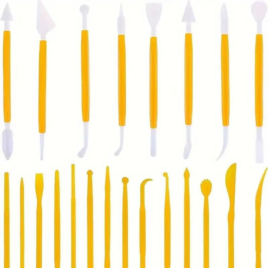 22Pcs Clay Modeling Tool Set, Dual-Ended Plastic Clay Sculpting Tools with Yellow Handles, Multi-Shape Polymer Clay Carving Knives for Pottery, Ceramic & DIY Crafts - color: 22Pcs-Yellow