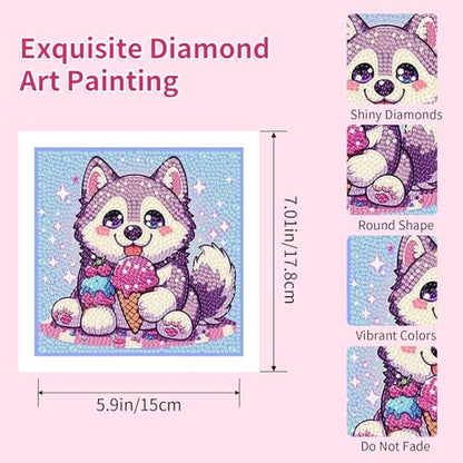 PERFECTSIGHT Cute 5D Diamond Art Kits, Kawaii DIY Painting Art for Adults Teen, 4 Pack Diamond Arts and Crafts Sets, Big Gem Full Drill Diamond Dots for Women (Koala+Panda+Husky+Hedgehog) - style: Koala+Panda+Husky+Hedgehog