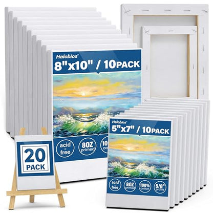 Professional Stretched Canvas for Painting with 8x10 inch, 5x7 inch (10 of Each), 20 Packs Blank Canvases Art Supplies for Acrylic, Oil, Pouring,100% Cotton, Primed, 5/8 Inch Profile - size: 20 Pack Mixed - 8×10IN 5×7IN