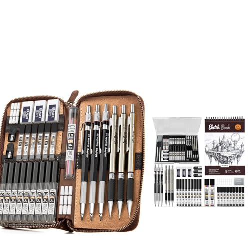 Nicpro Art Drawing Supplies Kit with Mechanical Pencil Set in Leather Case
