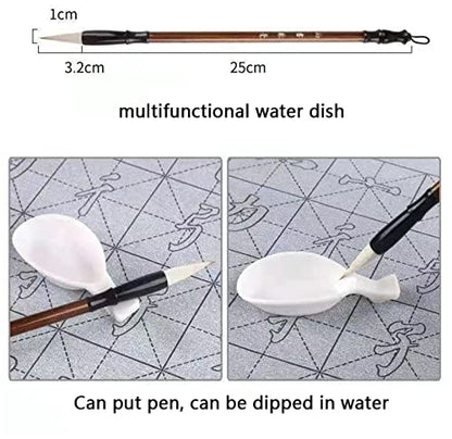 10 Pcs Water Drawing Writing Cloth Sets Reusable Water Paper Chinese Magic Mat for Students Chinese Calligraphy Practice with Water Dish, Brush Pen