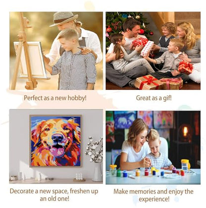 Artunion Framed Paint by Numbers Kit for Adults Beginners & Kids Ages 8-12,Golden Retriever Paint by Number with Frame,Dog Paint by Numbers Kit on Canvas 10 * 10 Inch Without Easel - color: ZXT-181-F