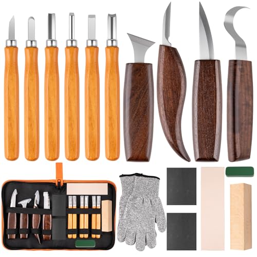 26 in 1 Wood Carving Tools Kit for Beginners | Complete Woodworking Tools Set, Wood Whittling Starter Kit, 4 Wood Knives and 6 Chisels, For Woodworking DIY Hobby Projects