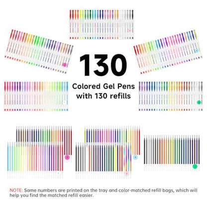 Shuttle Art 260 Pack Gel Pens Set, 130 Colors with 130 Refills for Adults Coloring Books Drawing Crafts Scrapbooking Journaling