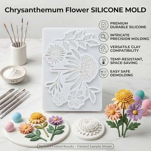 Chrysanthemum Flower Polymer Clay Mold Flower Leaves Silicone Molds - color: Style J