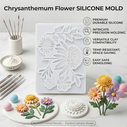 Chrysanthemum Flower Polymer Clay Mold Flower Leaves Silicone Molds - color: Style J