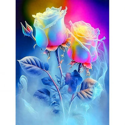 12"x16" Large Diamond Art Kit for Adults: Elegant Rose Flower Round Drill Painting - 5D Full Drill Diamond Art Flowers Beginner DIY Craft with Extra 30% Diamonds (Red and Blue Roses) - color: Dreamy Blue Rose