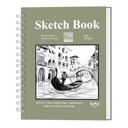 SuFly Small Sketchbook, Sketch Book 5.5 X 8.5, Pack of 1 (68lb/100gsm), 100 Sheets Artist Sketch Pad, Acid Free Drawing Paper, Art Paper for Drawing and Painting & Adults. - color: Green, size: 5.5-x-8.5-inch:1 Pack