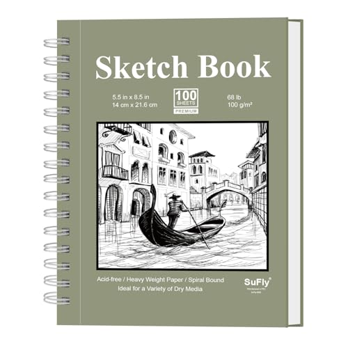 SuFly Small Sketchbook, Sketch Book 5.5 X 8.5, Pack of 1 (68lb/100gsm), 100 Sheets Artist Sketch Pad, Acid Free Drawing Paper, Art Paper for Drawing and Painting & Adults. - color: Green, size: 5.5-x-8.5-inch:1 Pack