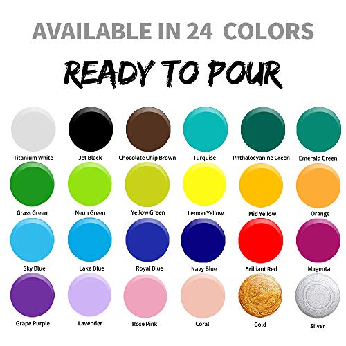 ABEIER Acrylic Pouring Paint Set, 24 x 2 oz, Pre-Mixed, Silicone Oil - color: classic colors