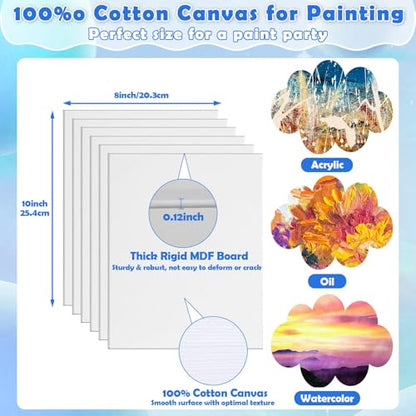 6 Pack Paint and Sip Kit for Adults Girls Night, 8x10In Canvas Painting Kit | Flat Canva Boards with Easel Stands, Mini Acrylic Paint, Brushes, Paint Party Supplies, Date Night Painting Kit for Couples