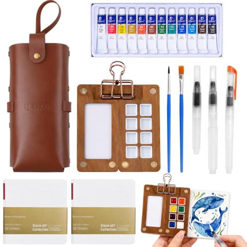KEAXY Travel Watercolor Set - Mini Paint Kit - Portable Pocket Palette | Durable materials resist wear from travel and use. All-in-one, compact workspace for on-the-go creativity