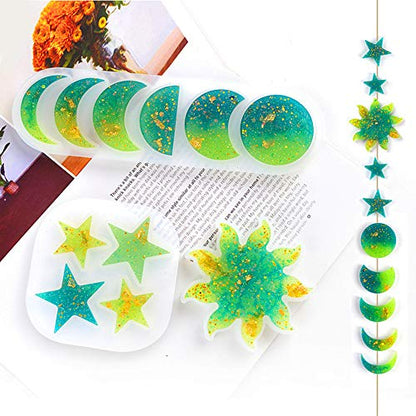 Moon Phase Resin Molds Sun and Star Epoxy Silicone Mold Kits Silicone Mold for Resin Crafts DIY, Making Decoration Pendants/Wall Hanging