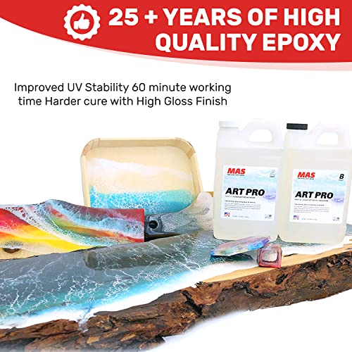 MAS Epoxies Art Pro UV Resistant Clear Epoxy Resin Kit, 1-Gallon | Zero VOCs, Self-Leveling, Ideal for Jewelry Making, Flower Preservation, Resin Crafts, Use With Pigment Powders, Alcohol Ink - size: 1 Gallon