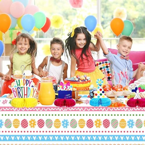 Easter Egg Delight Plastic Tablecloth - 2 Pack Happy Easter Bunny Rabbit and Decorated Egg Print Easy Care Stain Resistant Spring Fabric Tablecloth, 54" x108" Rectangle - color: Easter-2