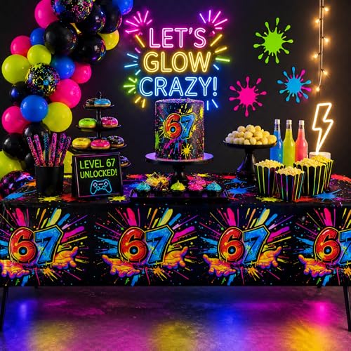 Blue Orchards 67 Tablecover (Pack of 3) - XL 54"x108" - Immersive 67 Birthday Party Decorations, 6 7 Paint Splatter Party Tablecloth, Brainrot Themed Decor, Six Seven Party, Event Decoration - color: 67 (Pack of 3)