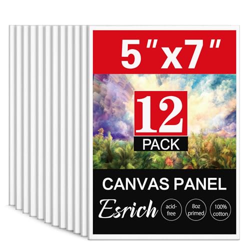 ESRICH 12 Pack 5x7 Small Canvas for Painting, Ideal for Kids & Beginners | Cotton Acid-free Surface, Gesso Primed for Acrylic, Oil, Watercolor. Art Painting Supplies for Class, Paint Parties and Home - size: 5x7in 12pack