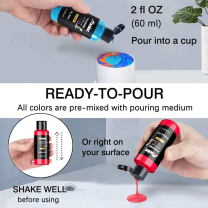 ABEIER Acrylic Pouring Paint Set, 24 x 2 oz, Pre-Mixed, Silicone Oil - color: classic colors