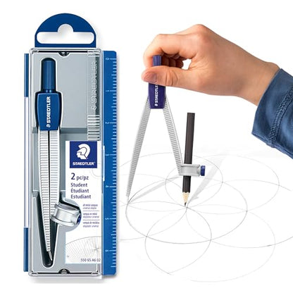 STAEDTLER Advanced Student Compass 2 Piece Set - Metal Compass with Quick-Set Center Wheel, Universal Adapter & Spare Lead, Draws Circles up to 10.25" - style: 2 Piece Set (Plastic Case)