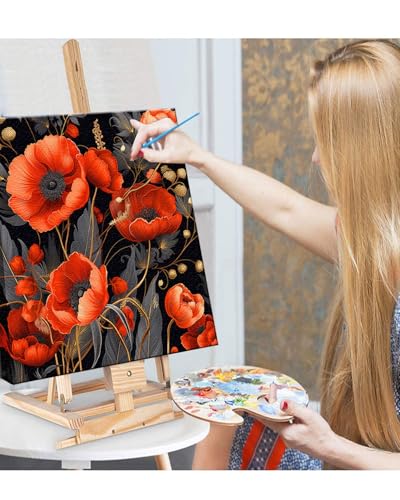 Blissroot Framed Paint by Numbers Kit for Adults Beginner&Kids Ages 8-12, 10x10inch Poppies Paint by Numbers with Frame,Small Poppy Flower Paint by Number Framed Canvas (Without Easel) - color: BR003F, size: 10"x10"