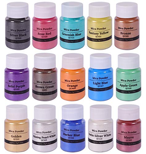 SEISSO 15 Bottles Mica Powder Set, Epoxy Resin Dye, Pearlescent Color Pigment, Cosmetic Grade Pigment for DIY Arts, Slime, Bath Bombs, Nail Polish, Candle Making, Soap Making, Coloring Mix - color: 15 Color