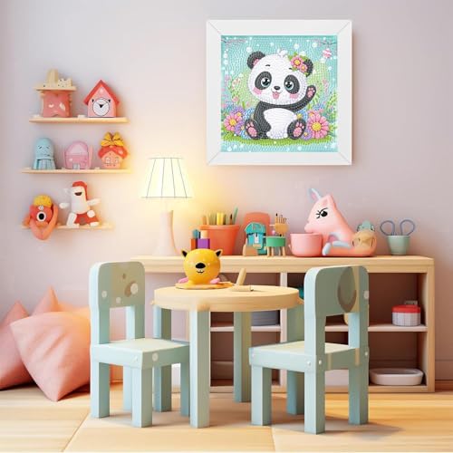ajepon Panda Diamond Art Kit for Kids - Ages 8-12, Animal Theme with Frame - 7x7 Inch - color: CC580