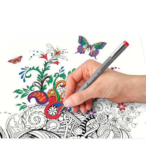 STAEDTLER 30805-SSB6 Pigment Liner Pens - Assorted Colours, 0.5 mm (Set of 6)
