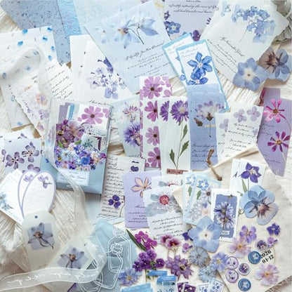 RISYPISY 100Pcs Floral Scrapbook Supplies Kit for Junk Journal - color: Blue